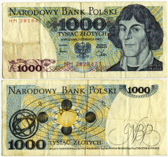 Старая польская банкнота в 1000 злотых с изображением Николая Коперника