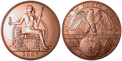 Проект медной монеты 20 амеро (2007)