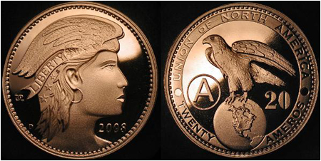 Проект медной монеты 20 амеро (2008)
