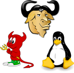 Логотипы GNU, FreeBSD и Linux. Логотипы GNU, FreeBSD и Linux.