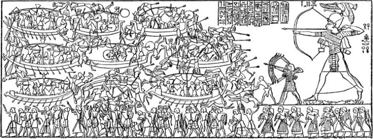 Рамсес III отражает нападение народов моря. 