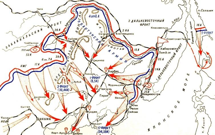 Схема действий советских войск в Советско-японской войне