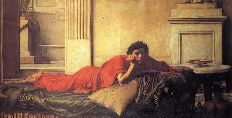 «Нерон мучается от угрызений совести после убийства матери», репродукция картины Джона Уильяма Уотерхауса, 1878 г.
