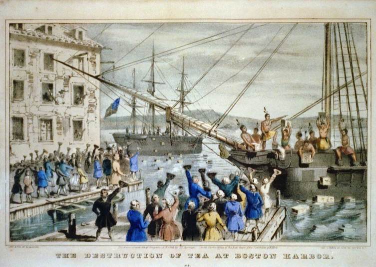 «Уничтожение чая в Бостонской гавани», Литография 1846 года. Ненависть к тирании у американцев в крови, а право на восстание записано в Конституции