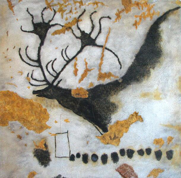 Наскальный рисунок гигантского оленя в пещере Ласко. Пещера находится во Франции, в Аквитании, в департаменте Дордонь на территории коммуны Монтиньяк