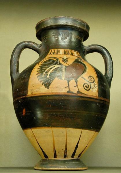 Петух на позднекоринфской амфоре (около 575—550 до н. э.)