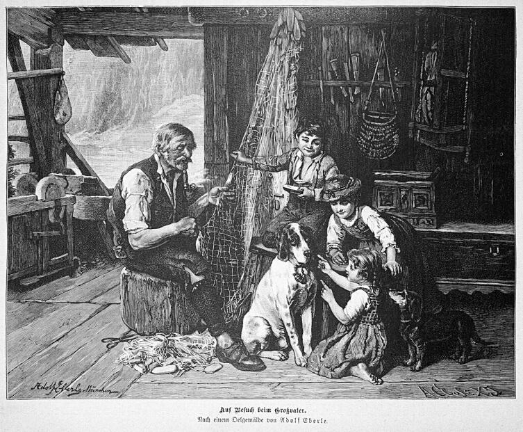 Адольф Эберле, «Визит к деду», 1877 г.