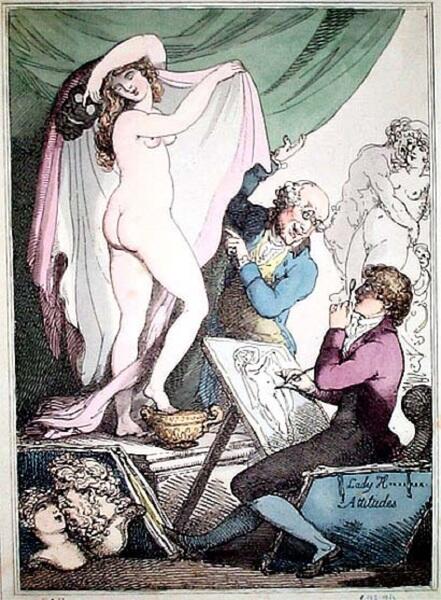  Томас Роландсон, «Карикатура на живые картины Эммы Гамильтон», 1790-е гг.