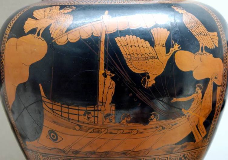 Одиссей и сирены на древнегреческой вазе