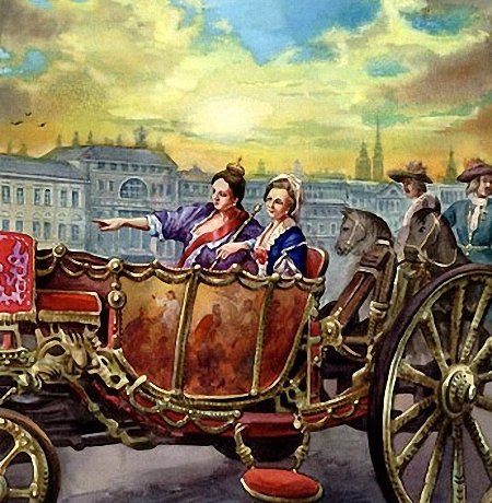 Неизвестный художник, «Анна Иоанновна и Анна Леопольдовна на прогулке»