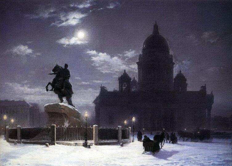 В. И. Суриков, «Вид памятника Петру I на Сенатской площади в Петербурге», 1870 г.