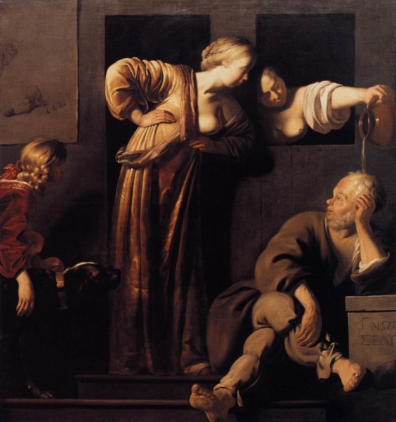Рейер ван Бломмендаль, «Ксантиппа издевается над философом Сократом в присутствии Алкивиада», ок. 1655 г.