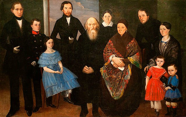 Неизвестный художник, «Портрет купеческой семьи», 1830-1840-е гг.