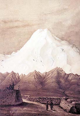 Шарль Ребуль, «Крепость в Пятигорске с видом на Эльбрус», 1894 г.