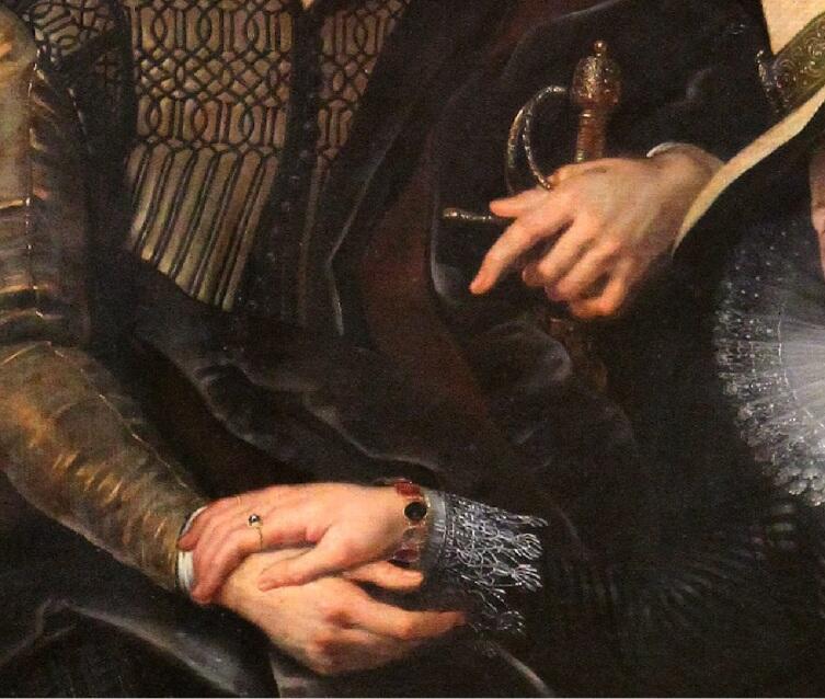Питер Пауль Рубенс, «Автопортрет с женой Изабеллой Брант на фоне жимолости», фрагмент «Шпага и браслет»