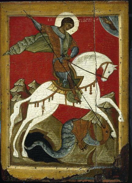 «Чудо Георгия о змие». Новгородская икона, конец XIV века
