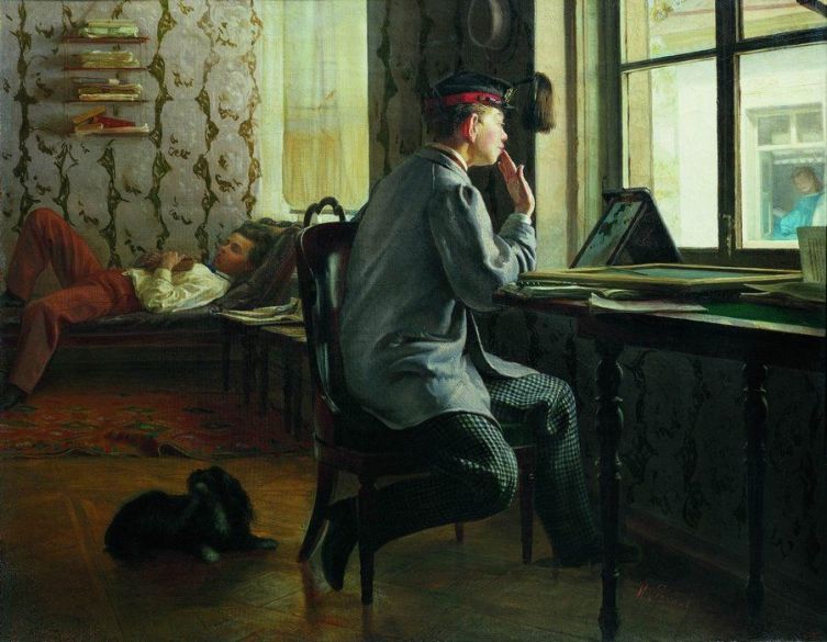 И. Е. Репин, «Приготовление к экзамену», 1864 г.