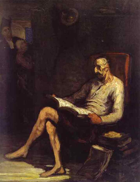 Оноре Домье, «Кон Кихот, читающий рыцарский роман», 1870 г.