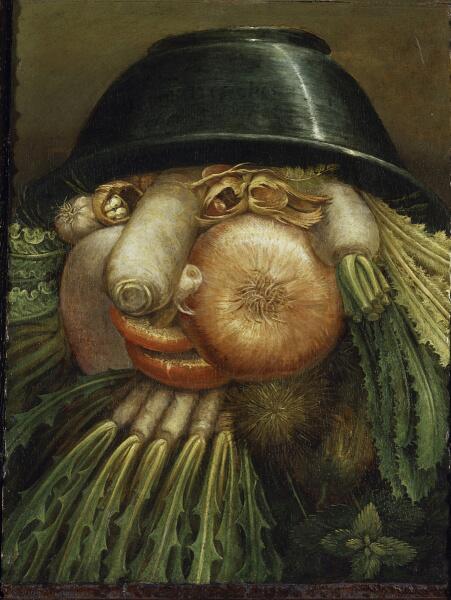 Джузеппе Арчимбольдо, «Огородник (Натюрморт с луком и овощами)», 1590 г.