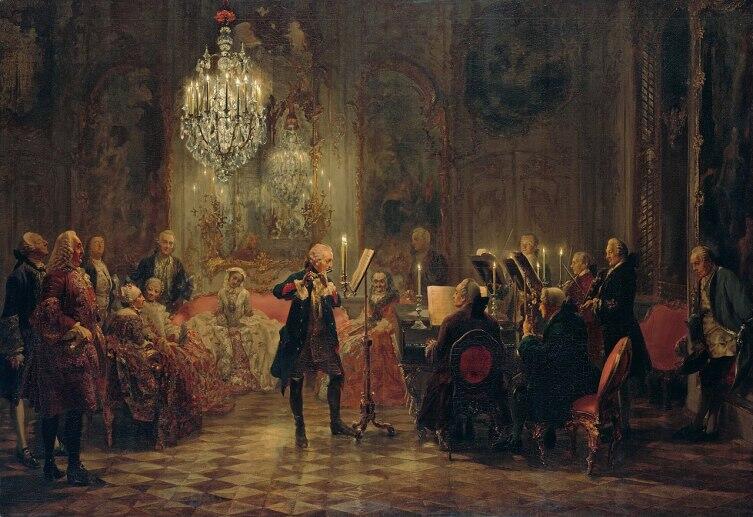 Адольф фон Менцель, «Концерт для флейты Фридриха Великого в Сан-Суси», 1852 г.