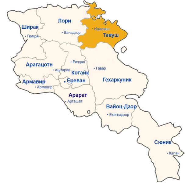 Карта области Тавуш (Армения)