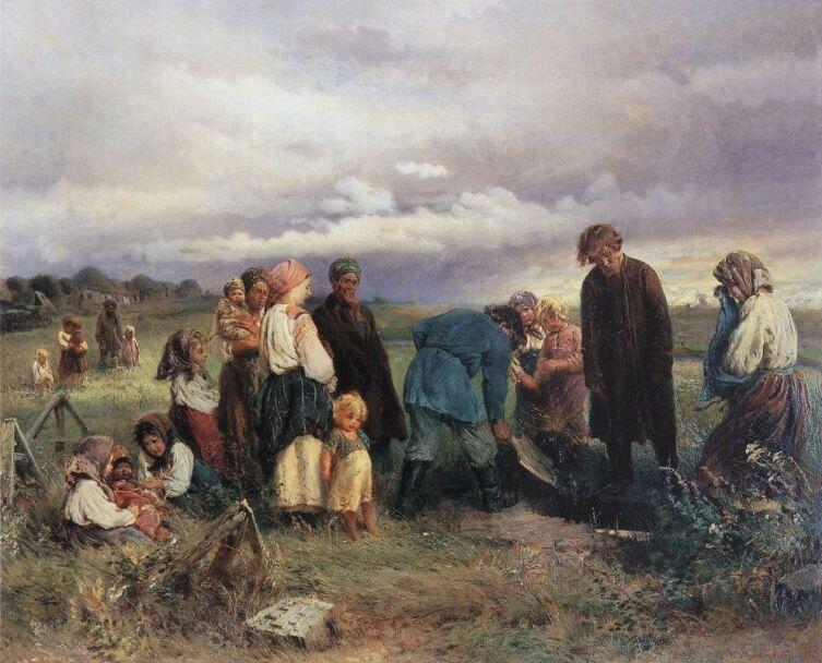 К. Е. Маковский, «Похороны ребенка в деревне», 1872 г.
