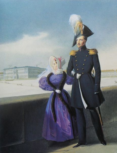 Николай I с дочерью Марией Николаевной во время прогулки по Дворцовой набережной