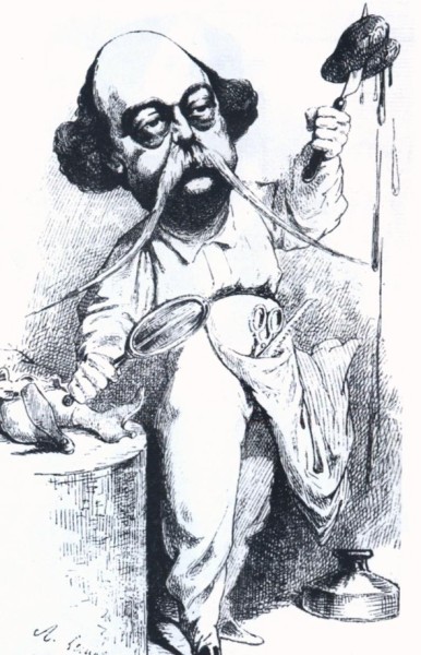 Флобер, препарирующий мадам Бовари. Карикатура 1869 года