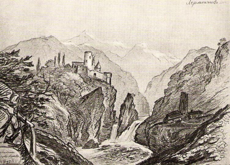 Развалины на берегу Арагвы в Грузии, 1837 год