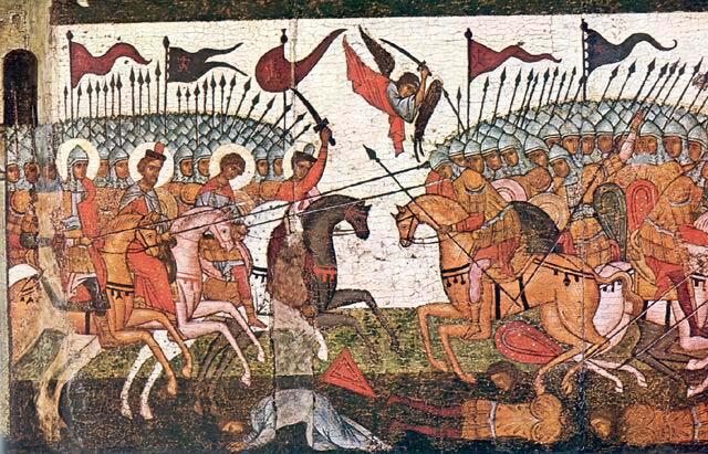 Битва новгородцев и суздальцев в 1170 г., фрагмент иконы 1460 г.