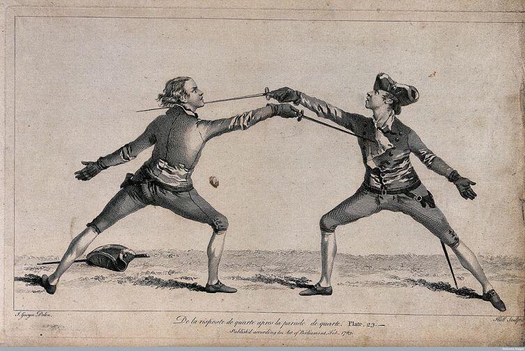 Тренировка фехтовальщиков. Гравюра XVIII века