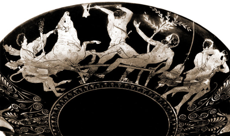 Деяния Тесея, центральный фрагмент — убийство Прокруста, ок. 420—410 годов до н. э.