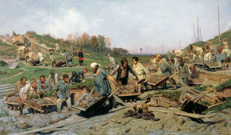 К. А. Савицкий, «Ремонтные работы, на железной дороге», 1874 г.