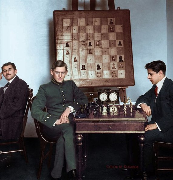 А. Алехин и Х. Р. Капабланка на петербургском шахматном турнире 1914 г.