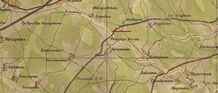 На карте отмечено расположение усадьбы Осоргино