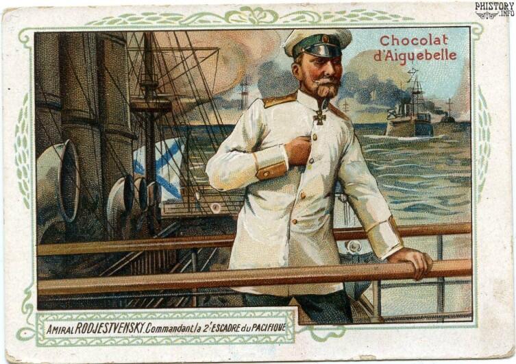 Адмирал Зиновий Петрович Рожественский на вкладыше Chocolat d’Aiugebelle, Франция, 1905 г.