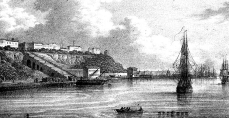 1850-е годы. Одесский порт и лестница. Хорошо видно, как она была построена
