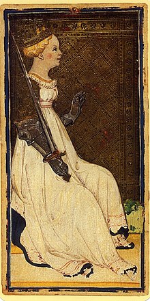 Дама мечей из колоды Таро Висконти-Сфорца