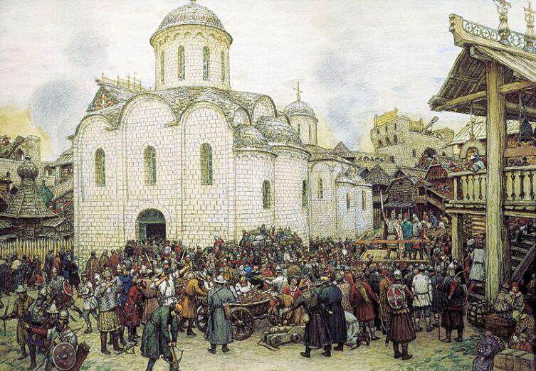 А. М. Васнецов, «Оборона Москвы от хана Тохтамыша. XIV век», 1918 г.