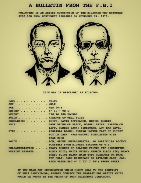 Плакат ФБР о розыске Д. Б. Купера