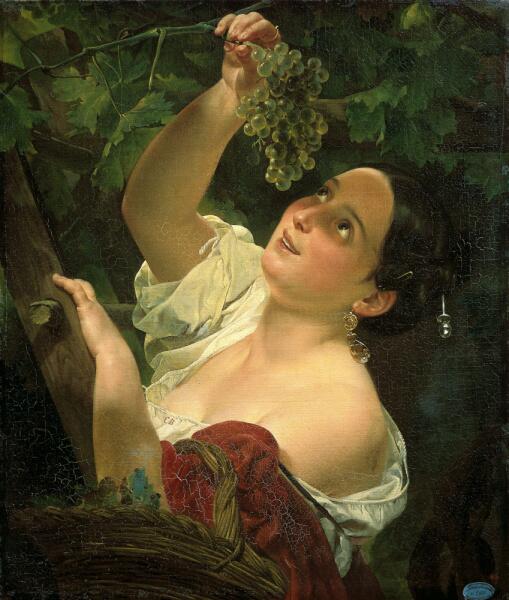 К. П. Брюллов, «Итальянский полдень ( Итальянка, снимающая виноград )», 1827 г.