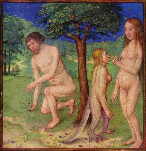 Адам, Ева и Лилит на древнем манускрипте