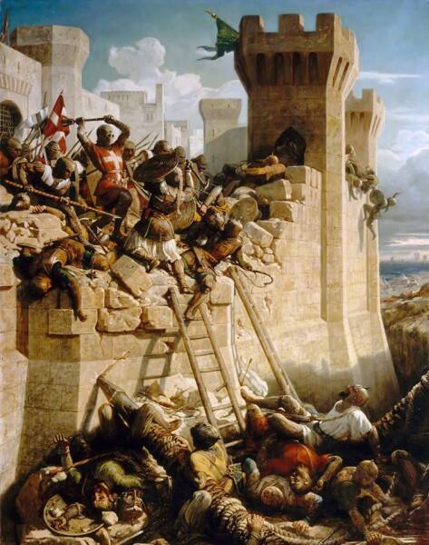 Доменик Луи Ферроль-Папетти, «Великий магистр госпитальеров Матье де Клермон защищает стены Акры во время осады в 1291 году», 1845 г.