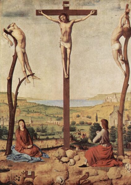 Антонелло да Мессина, «Распятие с Марией и Иоанном», 1475 г.