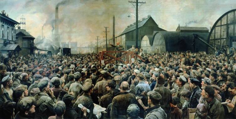 И. И. Бродский, «Выступление В.И. Ленина на митинге рабочих Путиловского завода в мае 1917 года», 1929 г.