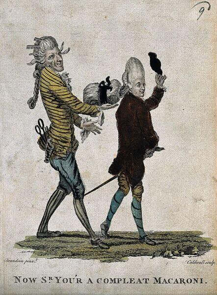 Карикатура на мужские парики, XVIII век