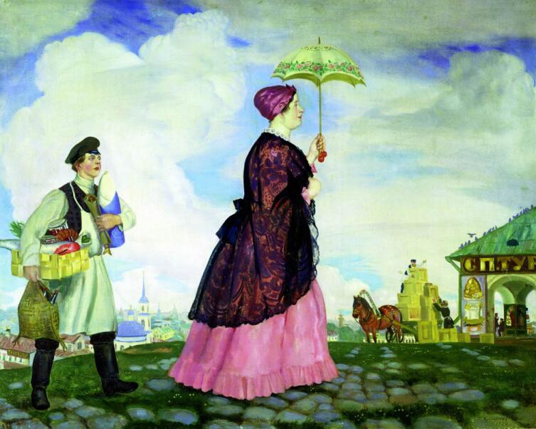 Б. М. Кустодиев, «Купчиха с покупками», 1920 г.