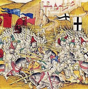 Битва при Грюнвальде. Миниатюра из «Бернской хроники» Диболда Шиллинга Старшего, 1483 г.