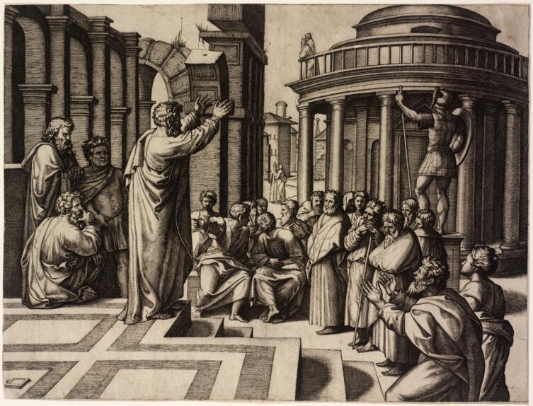 Маркантонио Раймонди, «Апостол Павел проповедует в Афинах», 1520 г.