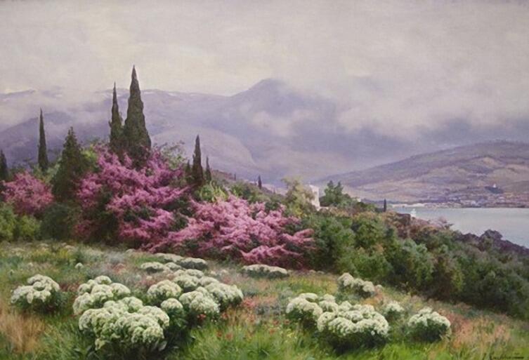 И. Е. Крачковский, «Весна в Крыму (Ялта. Иудино дерево в цвету)», 1902 г.